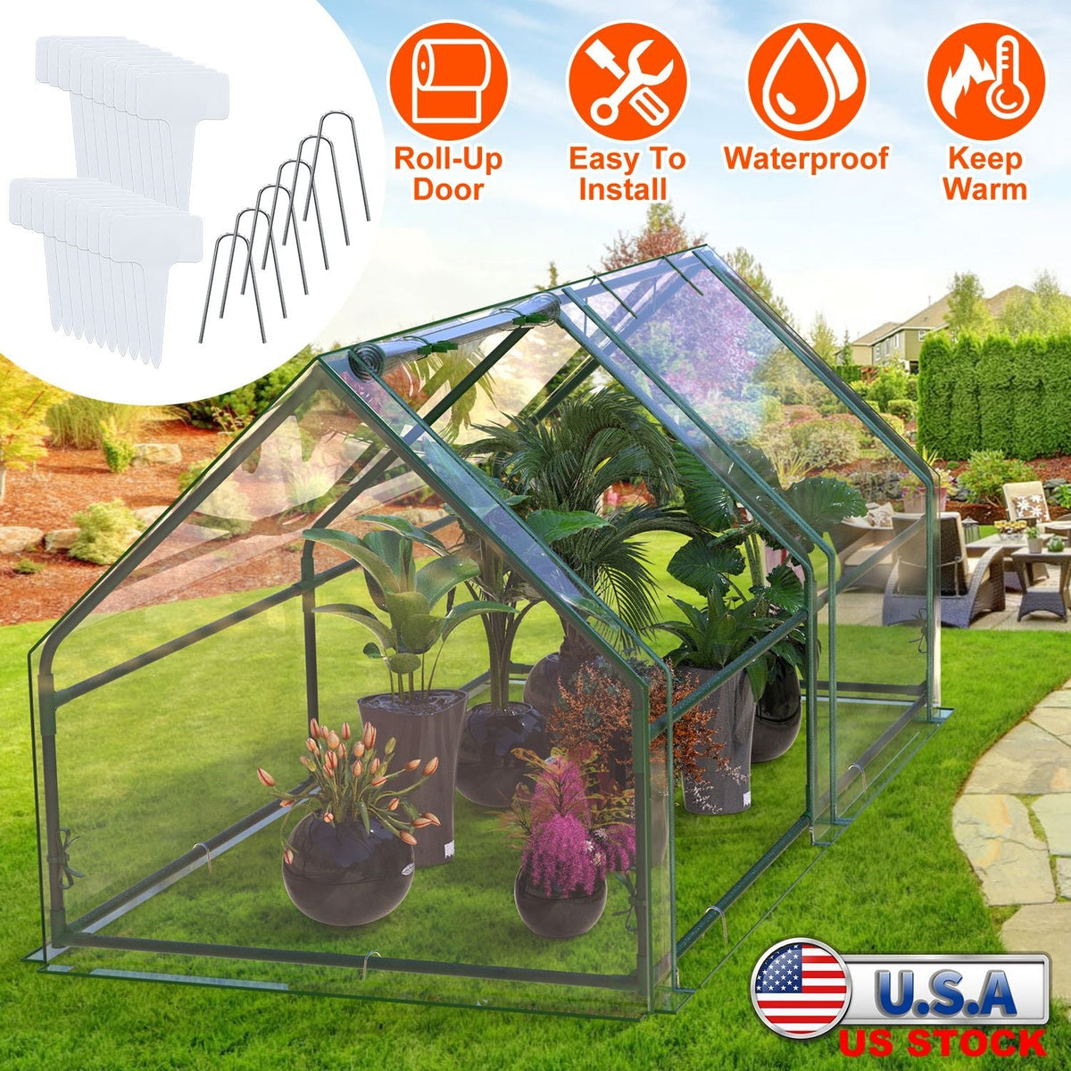 Portable Mini Greenhouse With Roll-Up Zipper Doors Waterproof UV-Resistant PVC Cover Hot House For Indoor Outdoor Garden Patio Backyard 70.86*33.46*37