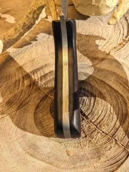 Damascus knife, crosshatch ladder pattern, cocobolo wood handle