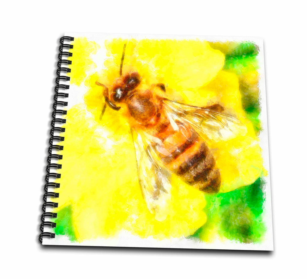 3dRose Taiche - Watercolor Painting - Honey Bee - The Pollen Collector Honeybee Watercolor - Drawing Book