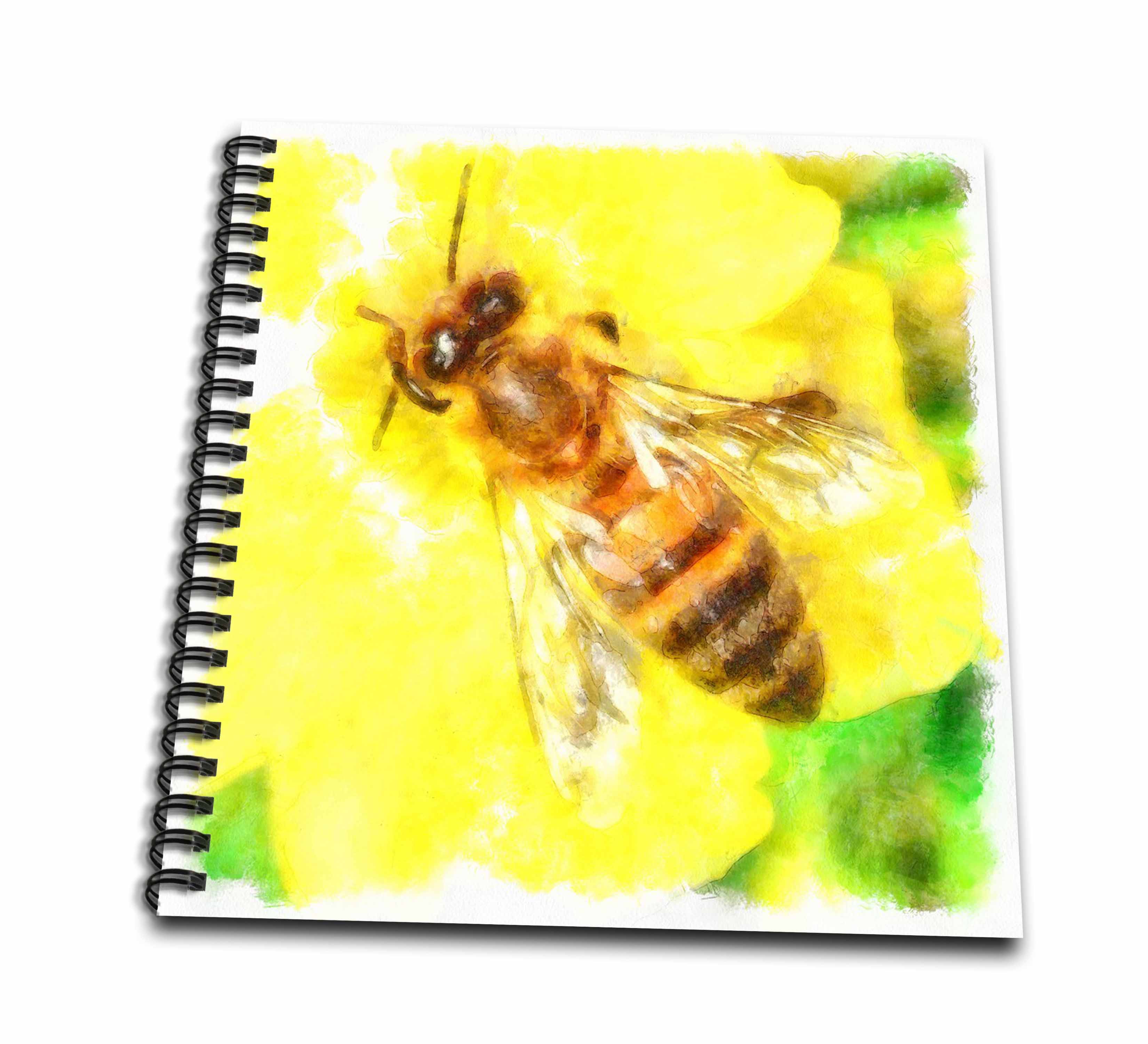 3dRose Taiche - Watercolor Painting - Honey Bee - The Pollen Collector Honeybee Watercolor - Drawing Book