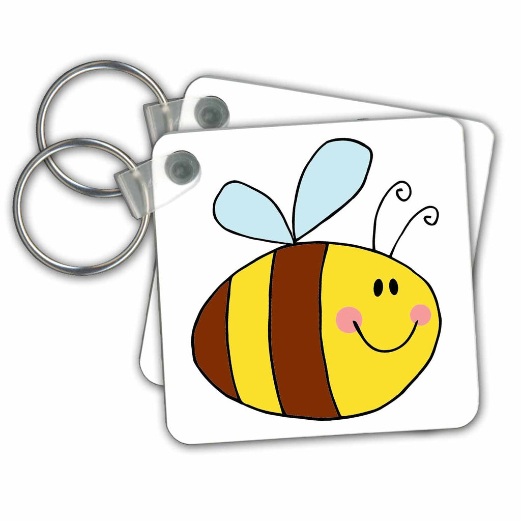 3dRose Key Chains Happy Flying Honeybee Honey Bee Cartoon (kc-118749-1)