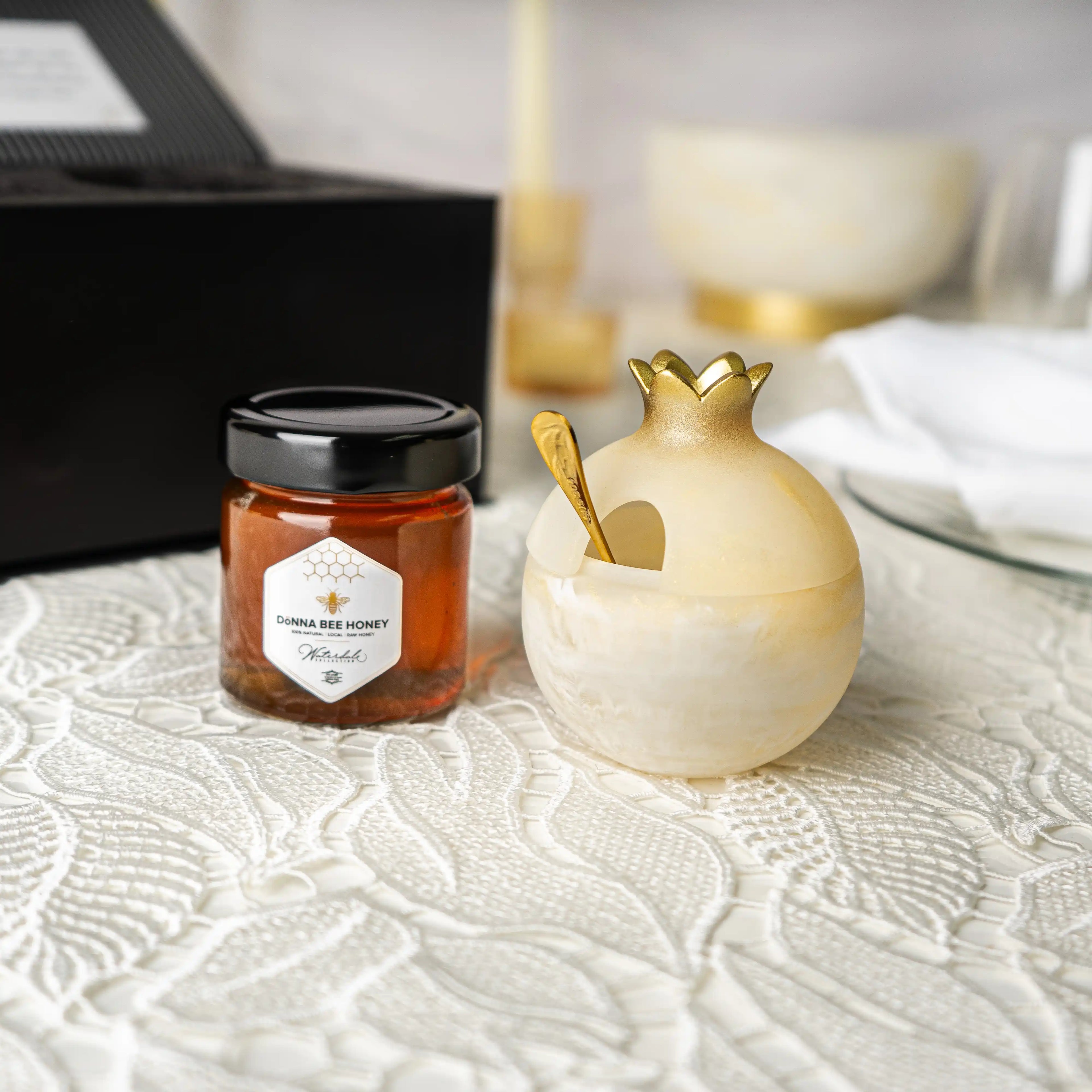 Gourmet Honey & Resin Honey Dish Pomegranate Gift Set